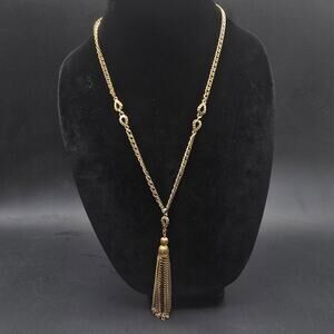 Vintage Chained Tassel Pendant Necklace Gold Tone 1970s Costume Jewelry